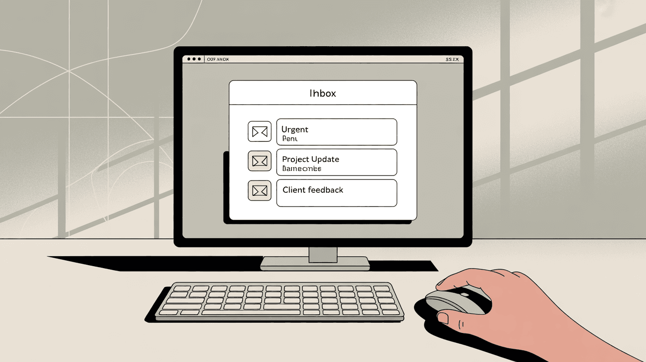Clean organized desktop inbox showing minimal important emails representing successful email management